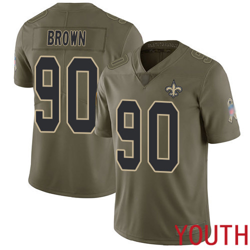 New Orleans Saints Limited Olive Youth Malcom Brown Jersey NFL Football #90 2017 Salute to Service Jersey->youth nfl jersey->Youth Jersey